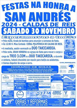 Fechas, información, programa, cartel, imágenes, mapa y ubicación de Festas de San Andrés  en  Caldas de Reis