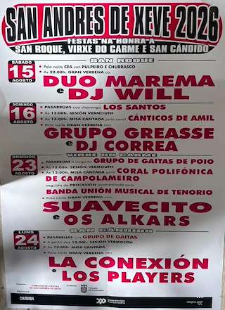Fechas, información, programa, cartel, imágenes, mapa y ubicación de Festas de San Andrés de Xeve (2026) en Pontevedra