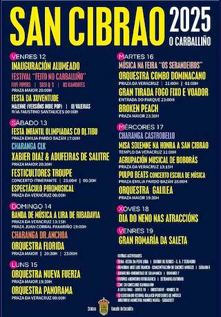 Fechas, información, programa, cartel, imágenes, mapa y ubicación de Festas de San Cibrao - Vila do Arenteiro  en  O Carballiño