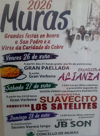 Fechas, información, programa, cartel, imágenes, mapa y ubicación de Festas de San Pedro e a Virxe do Cobre (2026) en Muras