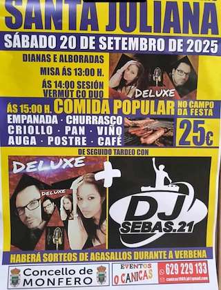 Fechas, información, programa, cartel, imágenes, mapa y ubicación de Festas de Santa Juliana  en  Monfero