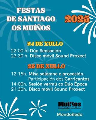Fechas, información, programa, cartel, imágenes, mapa y ubicación de Festas de Santiago Apóstol dos Muiños  en  Mondoñedo