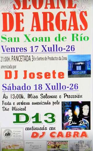 Fechas, información, programa, cartel, imágenes, mapa y ubicación de Festas de Seoane de Argas  (2026)  en  San Xoán de Río