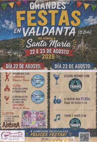Fechas, información, programa, cartel, imágenes, mapa y ubicación de Festas de Valdanta (2026)  en  O Bolo