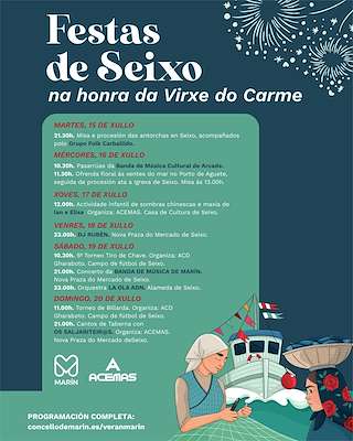 Fechas, información, programa, cartel, imágenes, mapa y ubicación de Festas de Verán de Seixo  en  Marín
