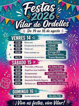 Fechas, información, programa, cartel, imágenes, mapa y ubicación de Festas de Vilar de Ordelles (2026) en Esgos