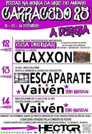 Fechas, información, programa, cartel, imágenes, mapa y ubicación de Festas do Amparo de Carracedo  en  A Peroxa