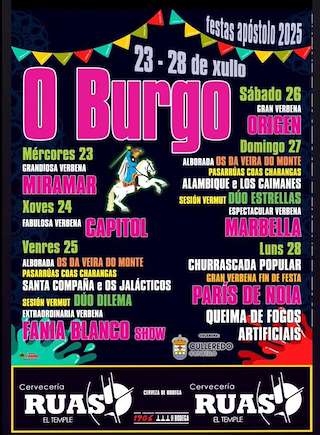 Fechas, información, programa, cartel, imágenes, mapa y ubicación de Festas do Apóstolo de O Burgo  en  Culleredo