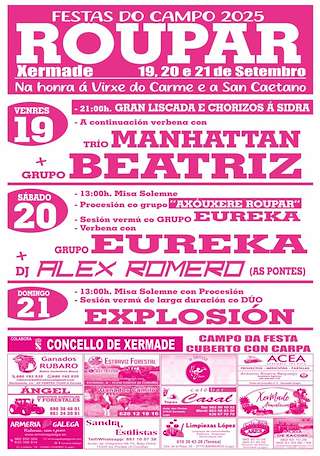 Fechas, información, programa, cartel, imágenes, mapa y ubicación de Festas do Campo de Roupar  en  Xermade