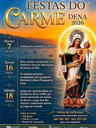 Fechas, información, programa, cartel, imágenes, mapa y ubicación de Festas do Carme de Dena  (2026)  en  Meaño