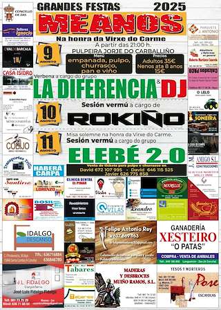 Fechas, información, programa, cartel, imágenes, mapa y ubicación de Festas do Carme de Meanos  en  Zas