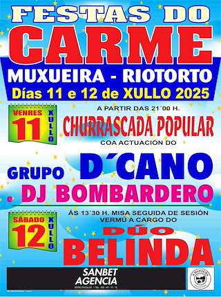Fechas, información, programa, cartel, imágenes, mapa y ubicación de Festas do Carme de Muxueira  en  Riotorto