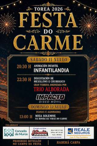 Fechas, información, programa, cartel, imágenes, mapa y ubicación de Festas do Carme de Torea (2026)  en  Muros