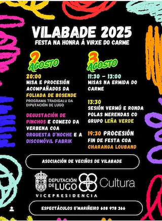 Fechas, información, programa, cartel, imágenes, mapa y ubicación de Festas do Carme de Vilabade  en  Castroverde