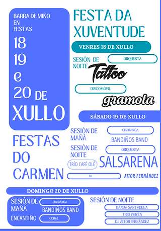 Fechas, información, programa, cartel, imágenes, mapa y ubicación de Festas do Carme e Festa da Xuventude de Barra de Miño  en  Coles