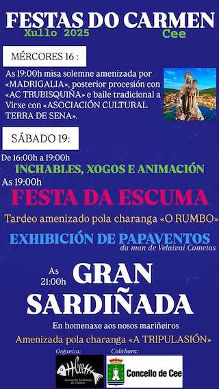 Fechas, información, programa, cartel, imágenes, mapa y ubicación de Festas do Carmen  en  Cee