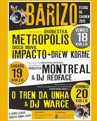 Fechas, información, programa, cartel, imágenes, mapa y ubicación de Festas do Carmen de Barizo  en  Malpica de Bergantiños