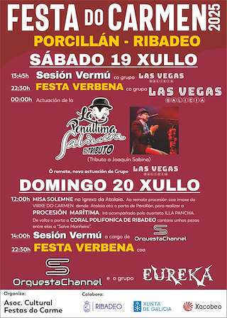 Fechas, información, programa, cartel, imágenes, mapa y ubicación de Festas do Carmen de Porcillán  en  Ribadeo