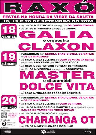 Fechas, información, programa, cartel, imágenes, mapa y ubicación de Festas do Carmen e Virxe da Saleta de Raxó (2026) en Poio