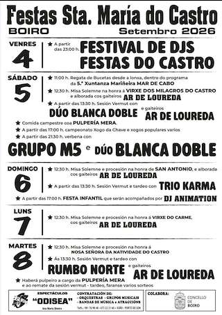 Fechas, información, programa, cartel, imágenes, mapa y ubicación de Festas do Castro (2026) en Boiro