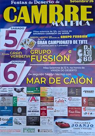 Fechas, información, programa, cartel, imágenes, mapa y ubicación de Festas do Deserto de Cambre (2026) en Malpica de Bergantiños