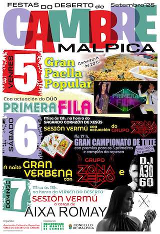 Fechas, información, programa, cartel, imágenes, mapa y ubicación de Festas do Deserto de Cambre  en  Malpica de Bergantiños
