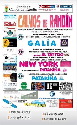 Fechas, información, programa, cartel, imágenes, mapa y ubicación de Festas do Santiago  en  Calvos de Randín