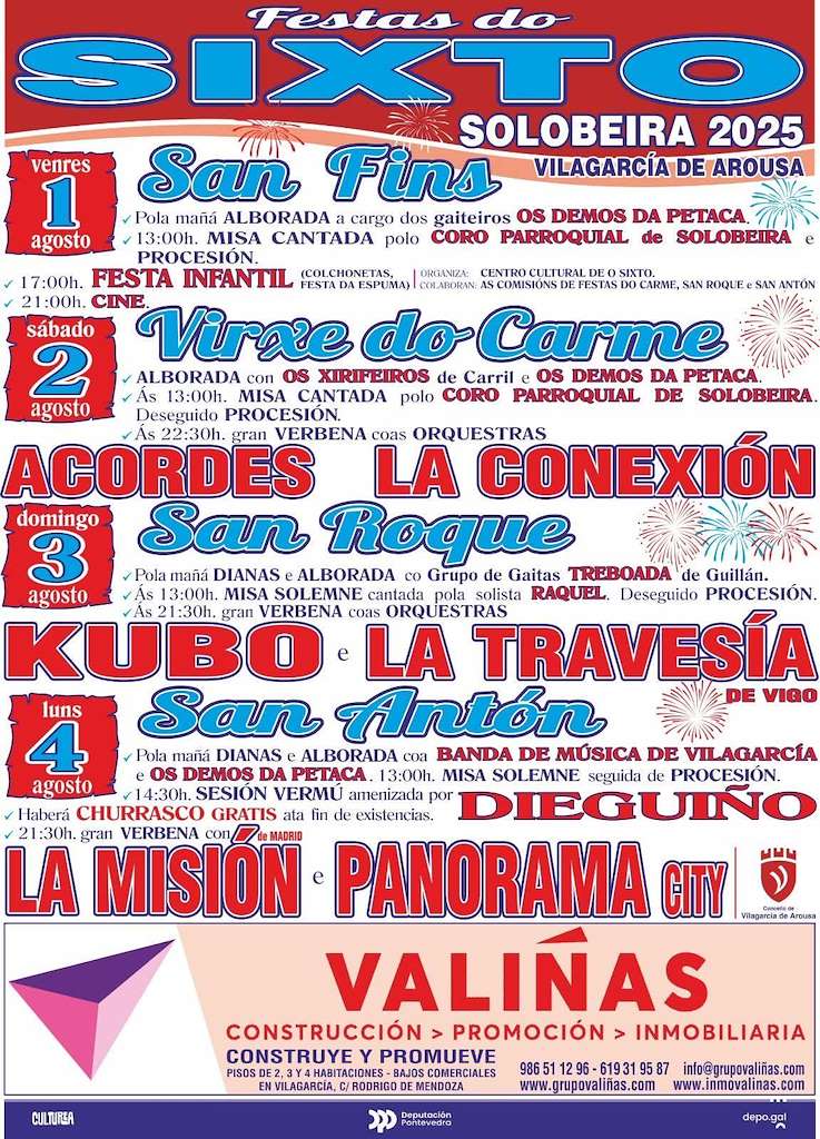 Festas do Sixto - San Félix, Virxe do Carme, San Roque e San Antón (2026) en Vilagarcía de Arousa