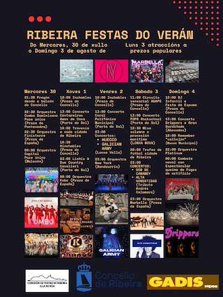 Fechas, información, programa, cartel, imágenes, mapa y ubicación de Festas do Verán  en  Ribeira