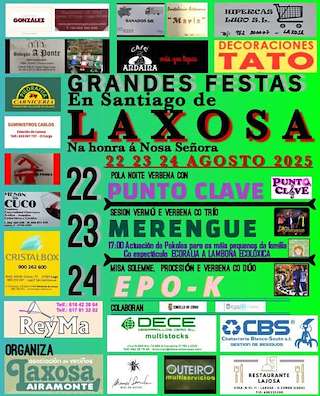 Fechas, información, programa, cartel, imágenes, mapa y ubicación de Festas en Laxosa  en  O Corgo
