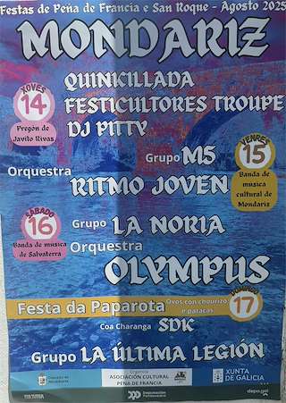 Fechas, información, programa, cartel, imágenes, mapa y ubicación de Festas Patronais da Virxe da Peña de Francia e San Roque  en  Mondariz