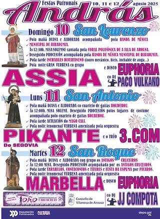 Fechas, información, programa, cartel, imágenes, mapa y ubicación de Festas Patronais de András (2026)  en  Vilanova de Arousa