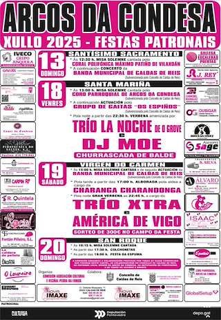 Fechas, información, programa, cartel, imágenes, mapa y ubicación de Festas Patronais de Arcos da Condesa  en  Caldas de Reis