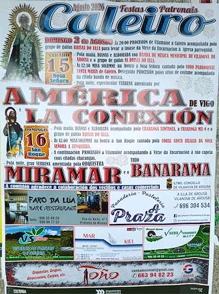 Fechas, información, programa, cartel, imágenes, mapa y ubicación de Festas Patronais de Caleiro (2026)  en  Vilanova de Arousa