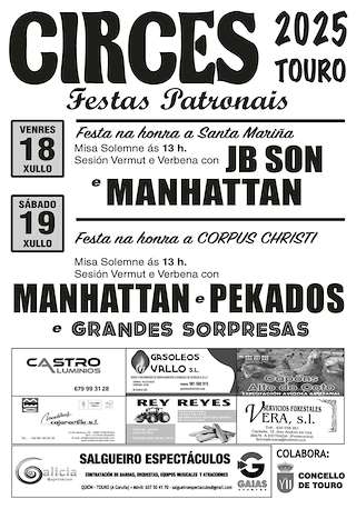 Fechas, información, programa, cartel, imágenes, mapa y ubicación de Festas Patronais de Circes  en  Touro