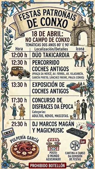 Fechas, información, programa, cartel, imágenes, mapa y ubicación de Festas Patronais de Conxo (2026)  en  Santiago de Compostela