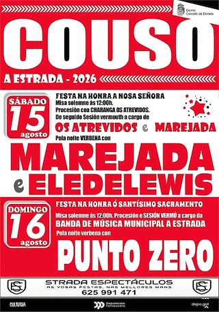 Fechas, información, programa, cartel, imágenes, mapa y ubicación de Festas Patronais de Couso (2026)  en  A Estrada
