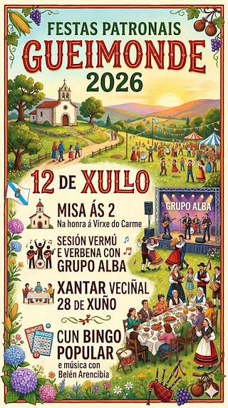 Fechas, información, programa, cartel, imágenes, mapa y ubicación de Festas Patronais de Gueimonde (2026)  en  Pastoriza