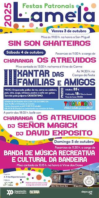 Fechas, información, programa, cartel, imágenes, mapa y ubicación de Festas Patronais de Lamela (2025)  en  Silleda
