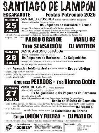 Fechas, información, programa, cartel, imágenes, mapa y ubicación de Festas Patronais de Lampón  en  Boiro