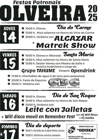 Fechas, información, programa, cartel, imágenes, mapa y ubicación de Festas Patronais de Olveira  en  Ribeira