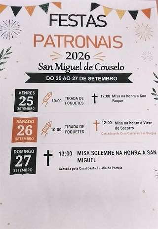 Fechas, información, programa, cartel, imágenes, mapa y ubicación de Festas Patronais de San Miguel de Couselo (2026) en Cuntis