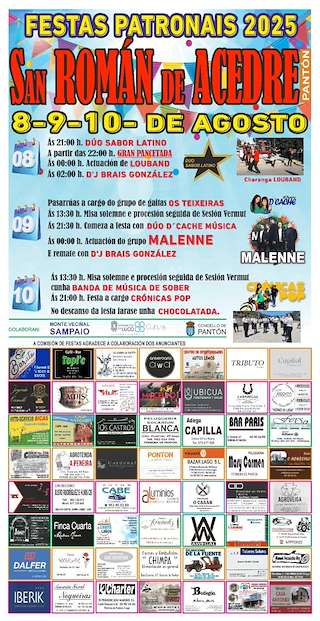 Fechas, información, programa, cartel, imágenes, mapa y ubicación de Festas Patronais de San Román de Acedre  en  Pantón