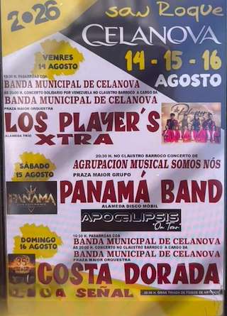 Fechas, información, programa, cartel, imágenes, mapa y ubicación de Festas Patronais de San Roque (2026) en Celanova