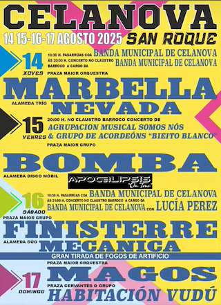 Fechas, información, programa, cartel, imágenes, mapa y ubicación de Festas Patronais de San Roque  en  Celanova