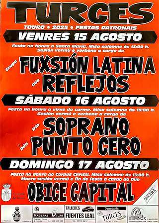 Fechas, información, programa, cartel, imágenes, mapa y ubicación de Festas Patronais de Turces  en  Touro