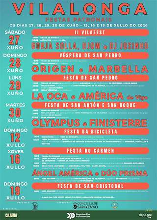 Fechas, información, programa, cartel, imágenes, mapa y ubicación de Festas Patronais de Vilalonga  (2026) en Sanxenxo