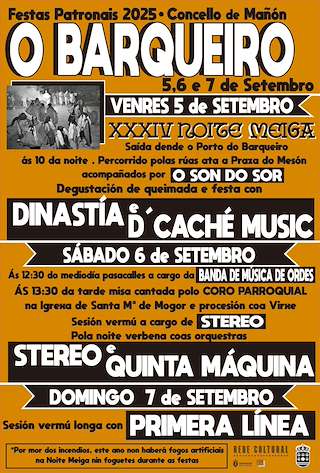 Fechas, información, programa, cartel, imágenes, mapa y ubicación de Festas Patronais do Barqueiro  en  Mañón