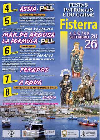 Fechas, información, programa, cartel, imágenes, mapa y ubicación de Festas Patronais e do Carme (2026) en Fisterra