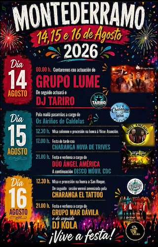 Fechas, información, programa, cartel, imágenes, mapa y ubicación de Festas Patronais (2026) en Montederramo